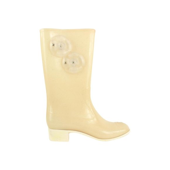 Chanel Size 41 Ivory Camellia Jelly Rain Boot 1216c14 - Picture 1 of 12